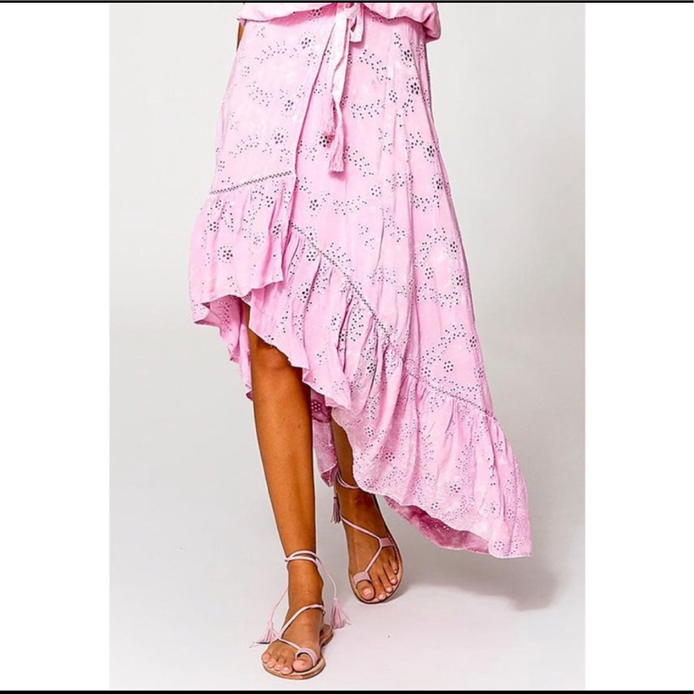 🆕Young Fabulous & Broke Elena Faux Wrap High-low Eyelet Skirt size Large - Picture 6 of 16